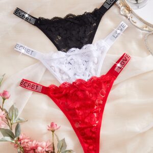 3-Piece Letter Print Water Brick Sexy Seamless Low-Rise Lace Thong, Sexy Comfortable Semi-Transparent Panties