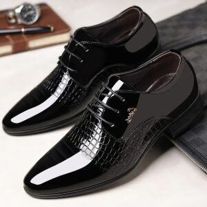 Men's Dress Shoes, British Style Elegant Lace-up Pointed Toe Loafers, Wedding Shoes, Gift for Men, Youth Formal Business Casual Shoes, Black