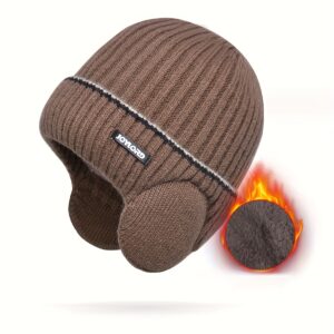 Men's and Women's Outdoor Cycling -Lined Thick Knitted Beanie with Ear Flaps and Warm Lining