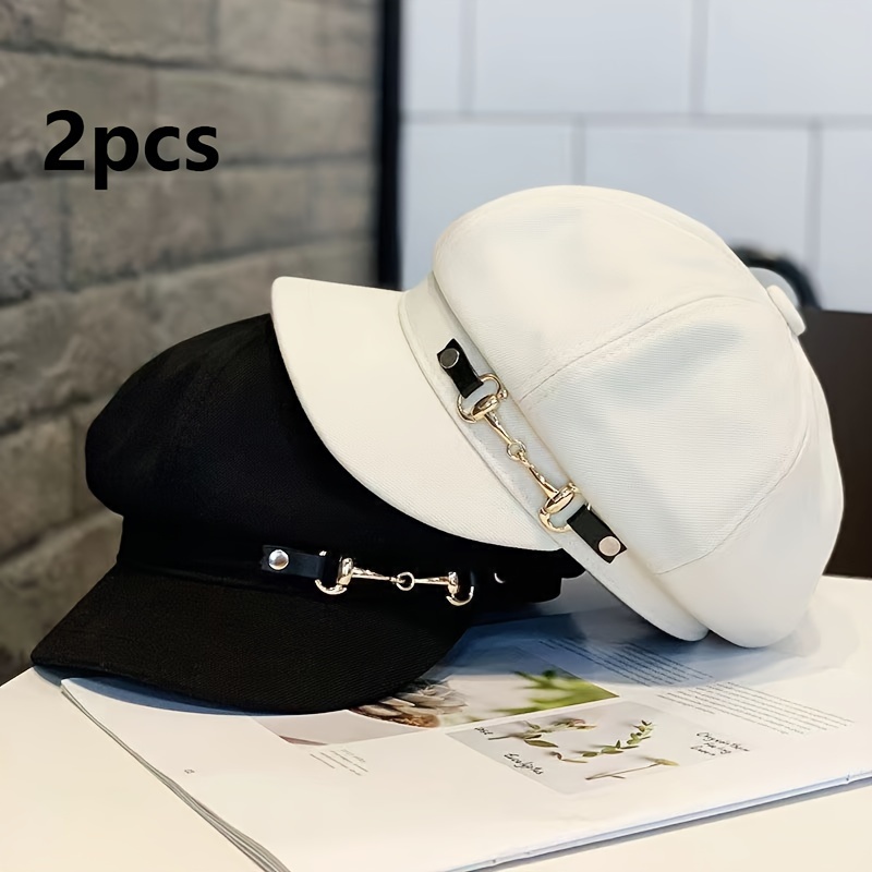 2pcs Women's Elegant Black & White Classic Berets - Lightweight Fabric with Metallic Hook-and-Loop Closure, Hand Washable Embossed Design for Spring/Summer, Perfect for Parties, Daily Wear & Outdoor Activities, Party Accessories, Smooth Texture Hat - Image 4