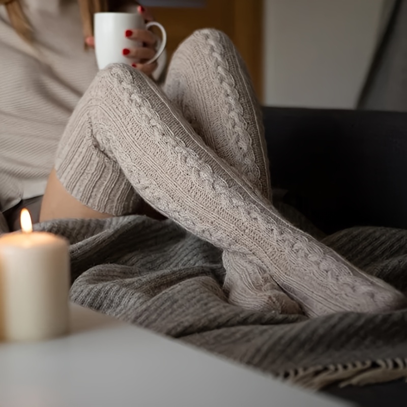 2 Pairs Women's Over-the-Knee Winter Thermal Socks - Thickened Warm Leg Warmers, Calf to Knee Length Pile-On Stackable Tights, Hand Washable White Christmas Gifts for Cold Weather & Special Occasions - Image 2