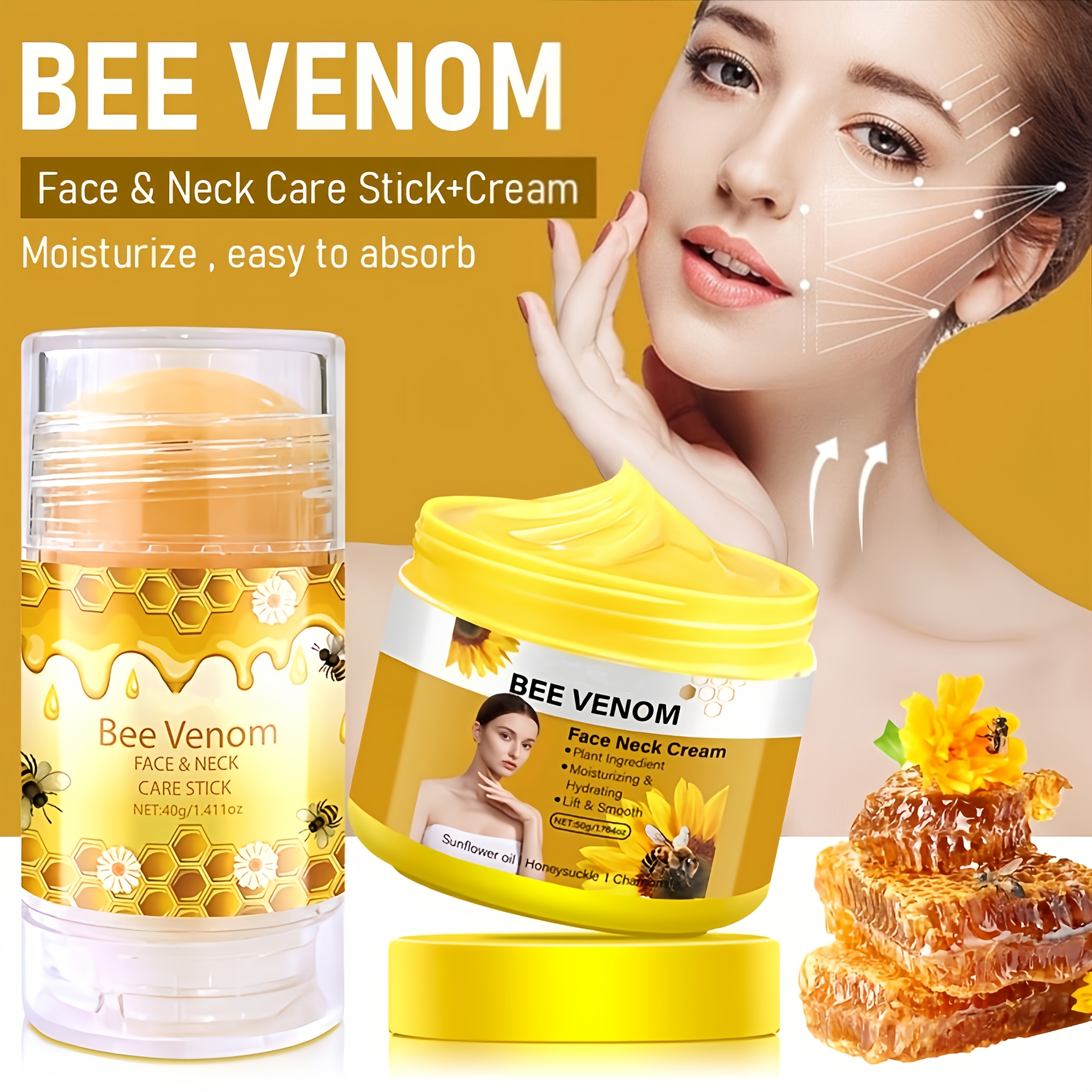 5pcs Bee Venom Care Set for Lips, Face, Neck, Hands, Feet and Whole Body Care, moisturizing and nourishing, suitable for dry and rough problems, all-round care, lightweight and non-greasy, fast-absorbing, mild and non-irritating, portable and easy to - Image 3