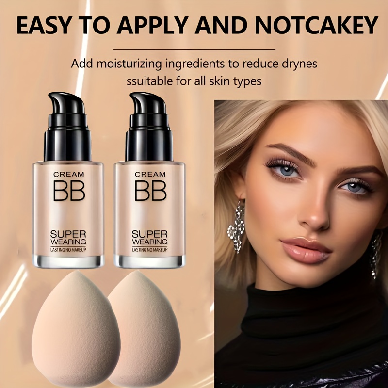 2pcs BB Cream And Setting Powder Set with Makeup Accessories Winter Moisturizing Concealer Translucent Oil-Free Matte Setting Powder Long-Lasting Makeup Women's Cosmetics Set Halloween, Christmas Holiday Gift - Image 4