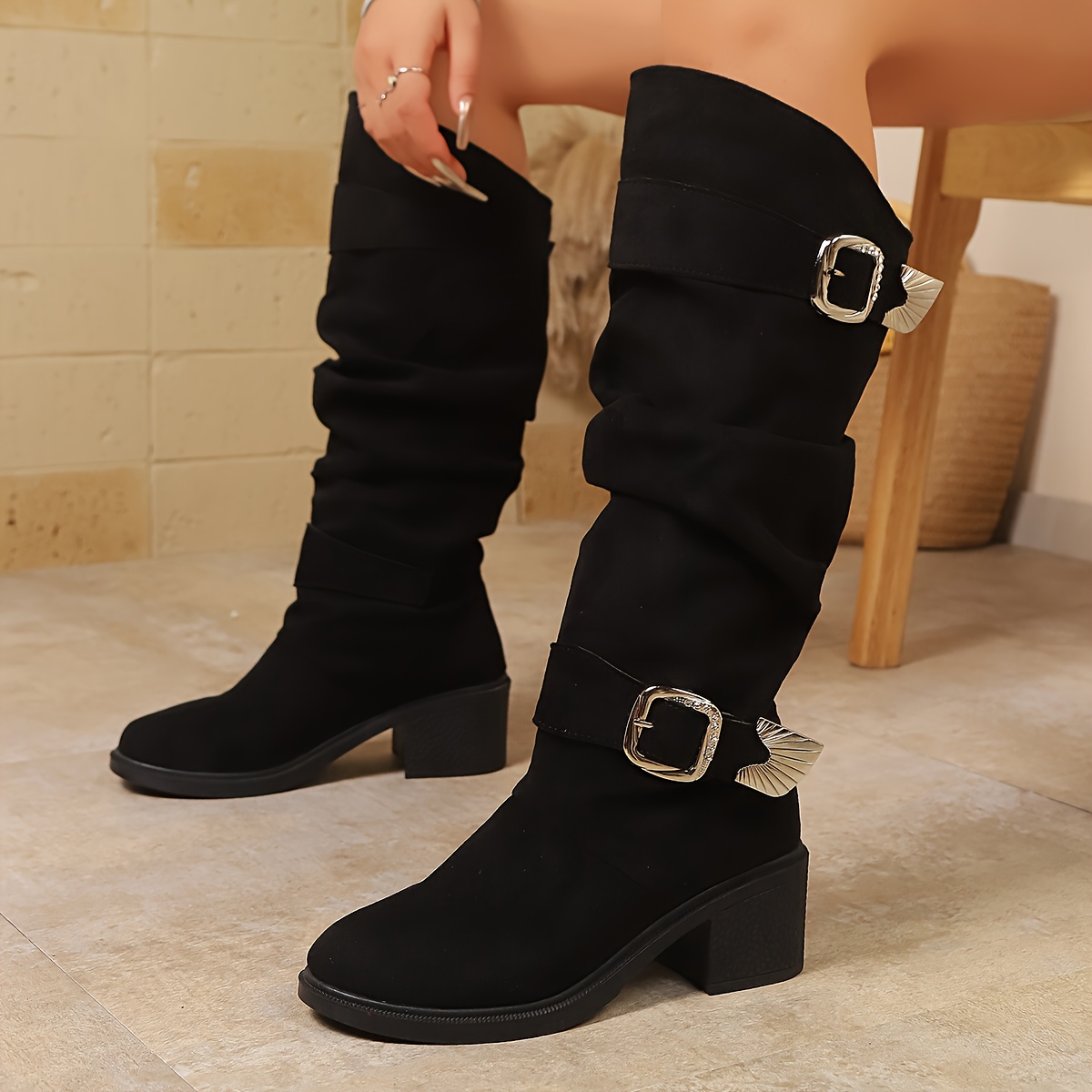 [Burgundy Chunky Boots] Women's Burgundy Chunky Platform Boots | Slip-On with D…