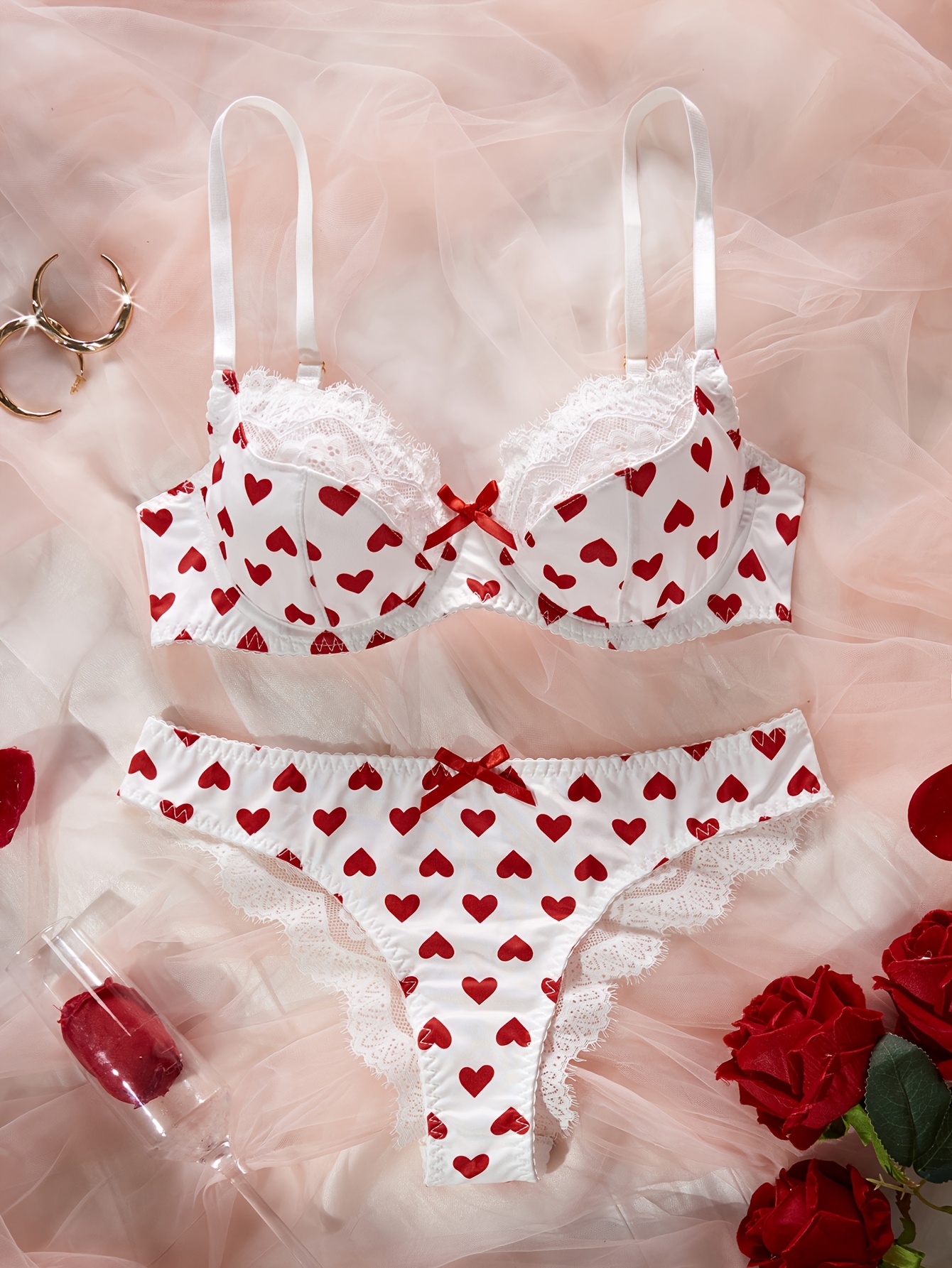 • Women's Bra Set with Heart Print and Lace Trim • Comfortable and Close-Fitting Everyday Underwear • Valentine's Day Special Collection • Elegant Style with Contrast Lace Detail • Everyday Underwear | Elegant Bra Set | Comfortable Fit - Image 8