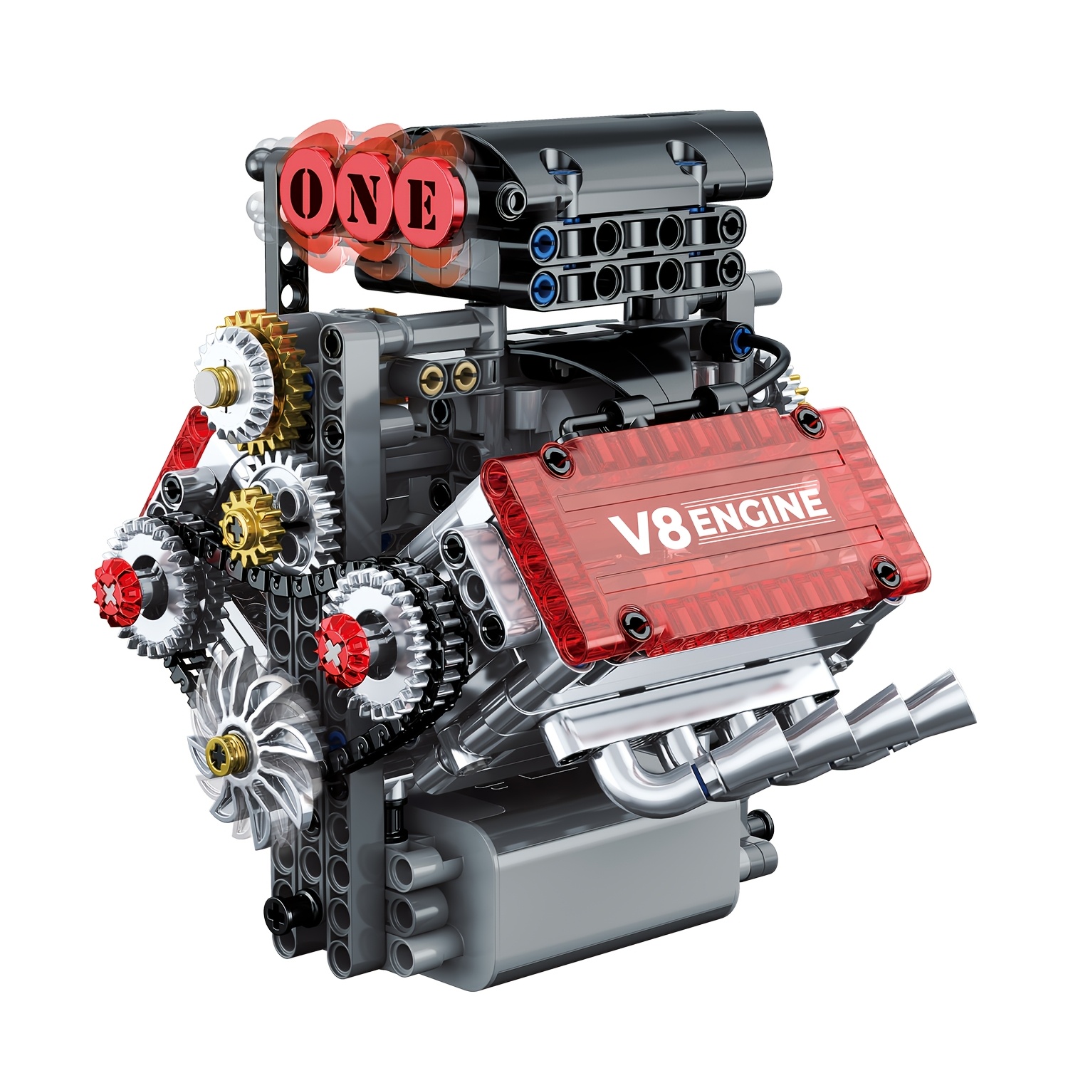 V8 Engine Building Block Model with Motor - - Internal Combustion Engine or Electric Motor, Compatible for s &, for home/Office Decor, Birthday/Christmas Gift, Educational (V8 Engine)
