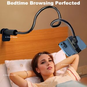 [Flexible Phone Holder] Durable ABS Long Arm Flexible Gooseneck Phone Holder Clamp with Handle | Ideal for Bedside, Desk, Headboard | Perfect for Samsung/iPhone 15 Pro Max/11/12/13/14
