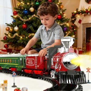 Christmas Train Toys, Classic Electric Train Set, Christmas Train Toys, Toy Train Set Under The Christmas Tree, Steam Locomotive Engine, Lights And Sounds, Tracks, Children's Toy Set | Fun Design | Durable Structure, Suitable for Birthday And