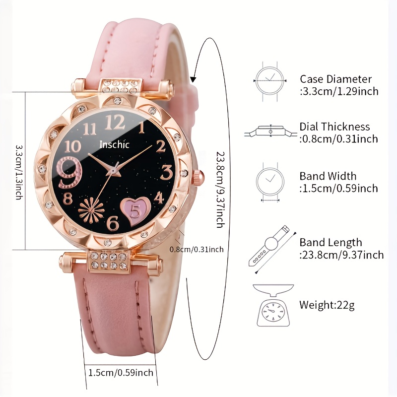 2pcs Women' Rhinestone Accent & Heart Bracelet - Sparkling PU Leather Strap Quartz Wristwatch Suitable for Parties Weddings Daily Wear - Elegant Wrist Accessory Gift for Women - Image 6