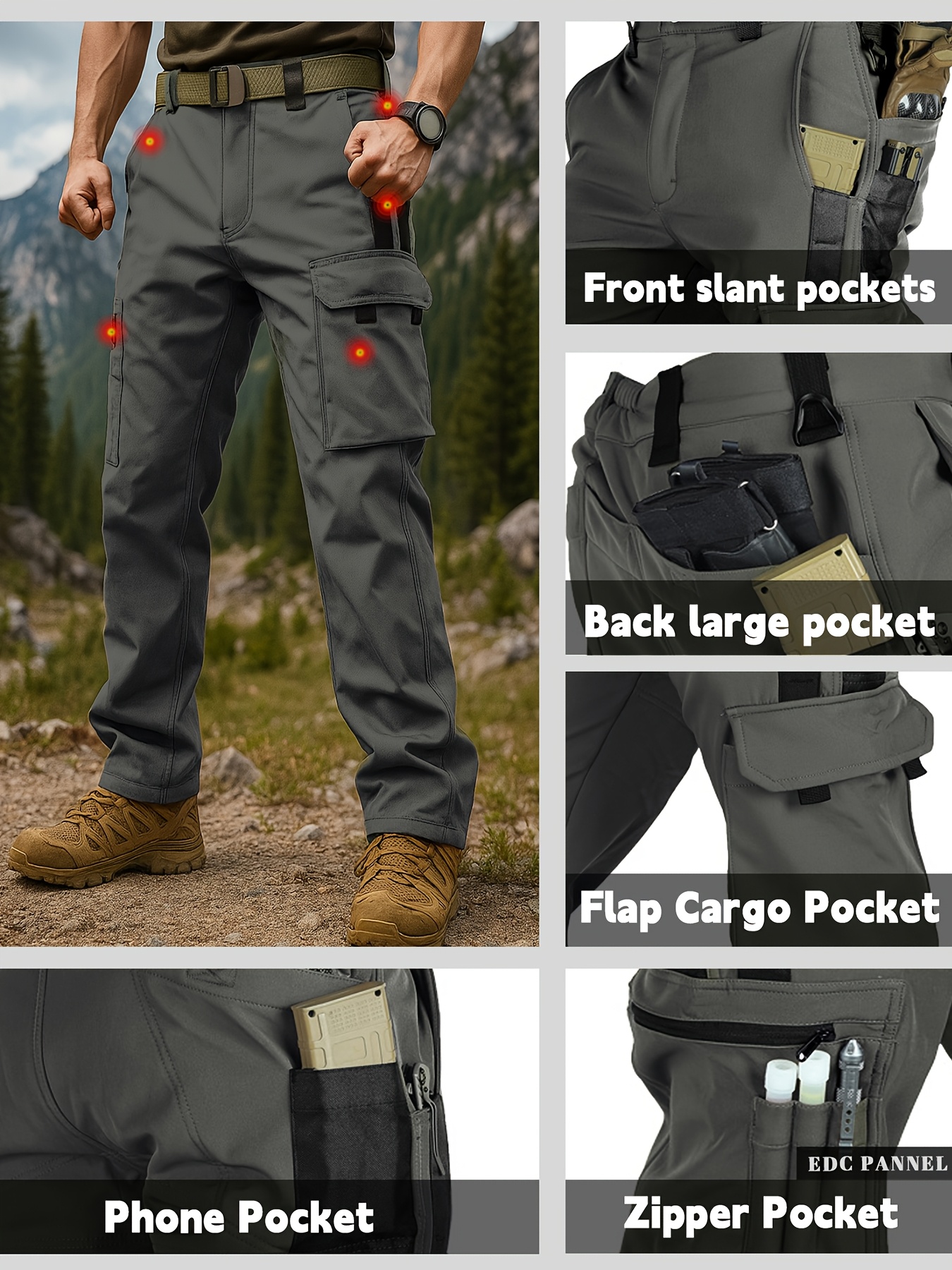 Men's Heavy-Duty Tactical Winter Pants - Thickened Insulated Work Pants with Multi-Pocket Design, MOLLE System Compatible for Hiking, Hunting, Construction - All-Season Outdoor Pants, Winter Work Pants for Men, Mens Winter Pants, Baggy Snow Pants - Image 8