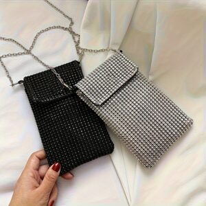 Fashion Women's Crossbody Phone Wallet with Card Slots, Magnetic Closure and Chain Strap - Casual Polyester Shoulder Bag