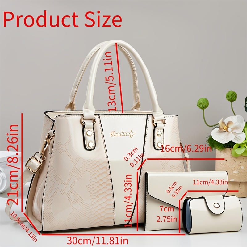 Women's European Special Handbag 3pcs - Sequin Accent Snake Light Beige (Compatible with), Detachable Strap & Zipper Closure, Earth /////, Elegant for Commuting & Special Events, for - Image 4