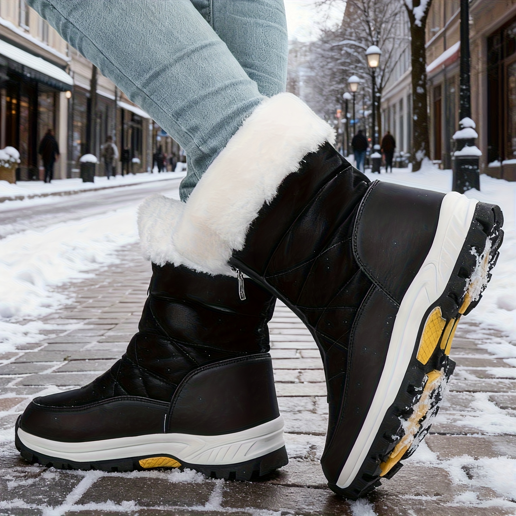 Women'S High-Top Winter Hiking Boots with Plush Faux Fur Collar & Warm Insulation - Large Size Mid-Calf Outdoor Snow Boots, Durable Rubber Sole & Synthetic Upper, Round Toe for Cold Weather, Snow & Ice - Stylish & Versatile for Everyday Winter Wear, Warm Winter Boots for Women, Snow Boots for Women High Quality Non Slip, Fleece Boots, High Quality Winter Boots, Winter Warm Snow Boots for Women, Coldweather Footwear, Winter Shoe For Women - Image 4
