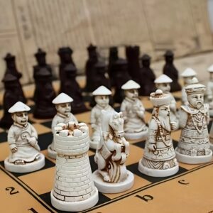 Vintage Style Chess Set with Board and 3D Carved Resin Pieces - Creative Soldier Figures, Classic Strategy Game - Ideal New Year & Birthday Gift, Portable Foldable Travel Unique Board Game For Tournaments, Chess Board, Chess Piece, Chess Piece Set