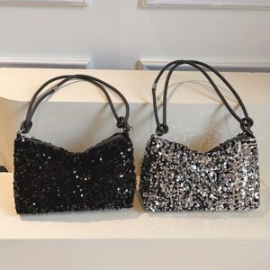 Neutral style shoulder bag for men and women, single strap crossbody bag in new Korean style, with sequins, fashionable handbag for carrying. [The zipper direction is random]
