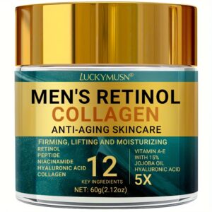 Men's Retinol Collagen Cream, moisturizing, firming, improving elasticity, skincare, with hyaluronic acid and vitamin CE, for a more youthful and radiant complexion. Suitable for all Light Beige types, 60g / 2.12oz