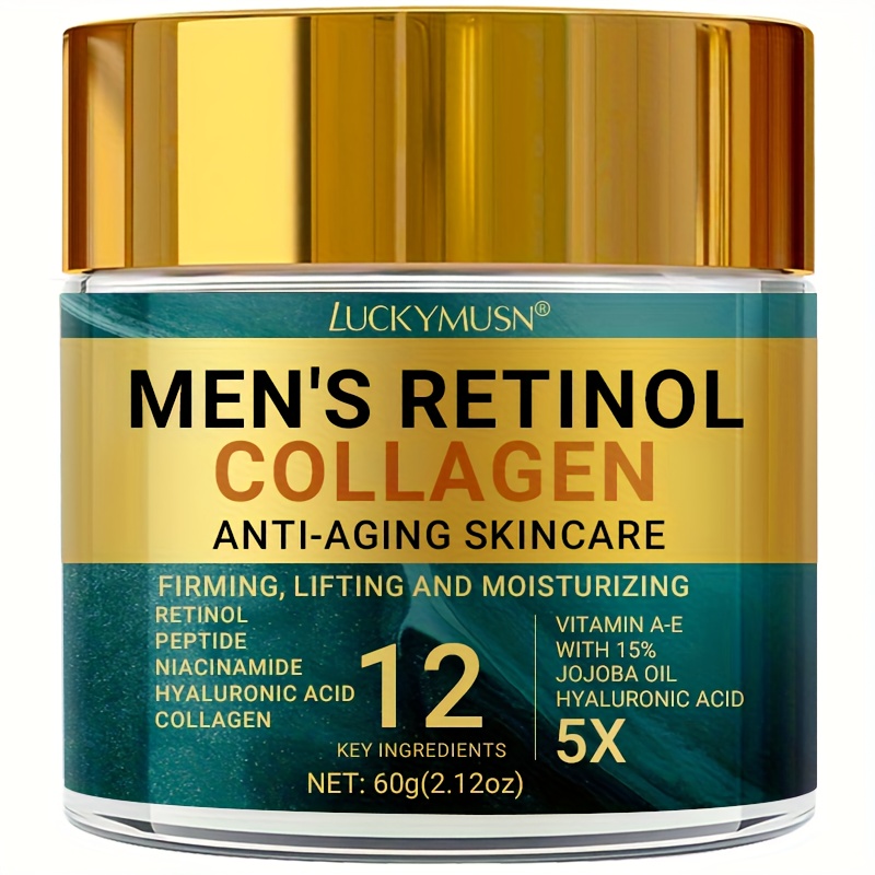 Men's Retinol Collagen Cream, moisturizing, firming, improving elasticity, skincare, with hyaluronic acid and vitamin CE, for a more youthful and radiant complexion. Suitable for all Light Beige types, 60g / 2.12oz