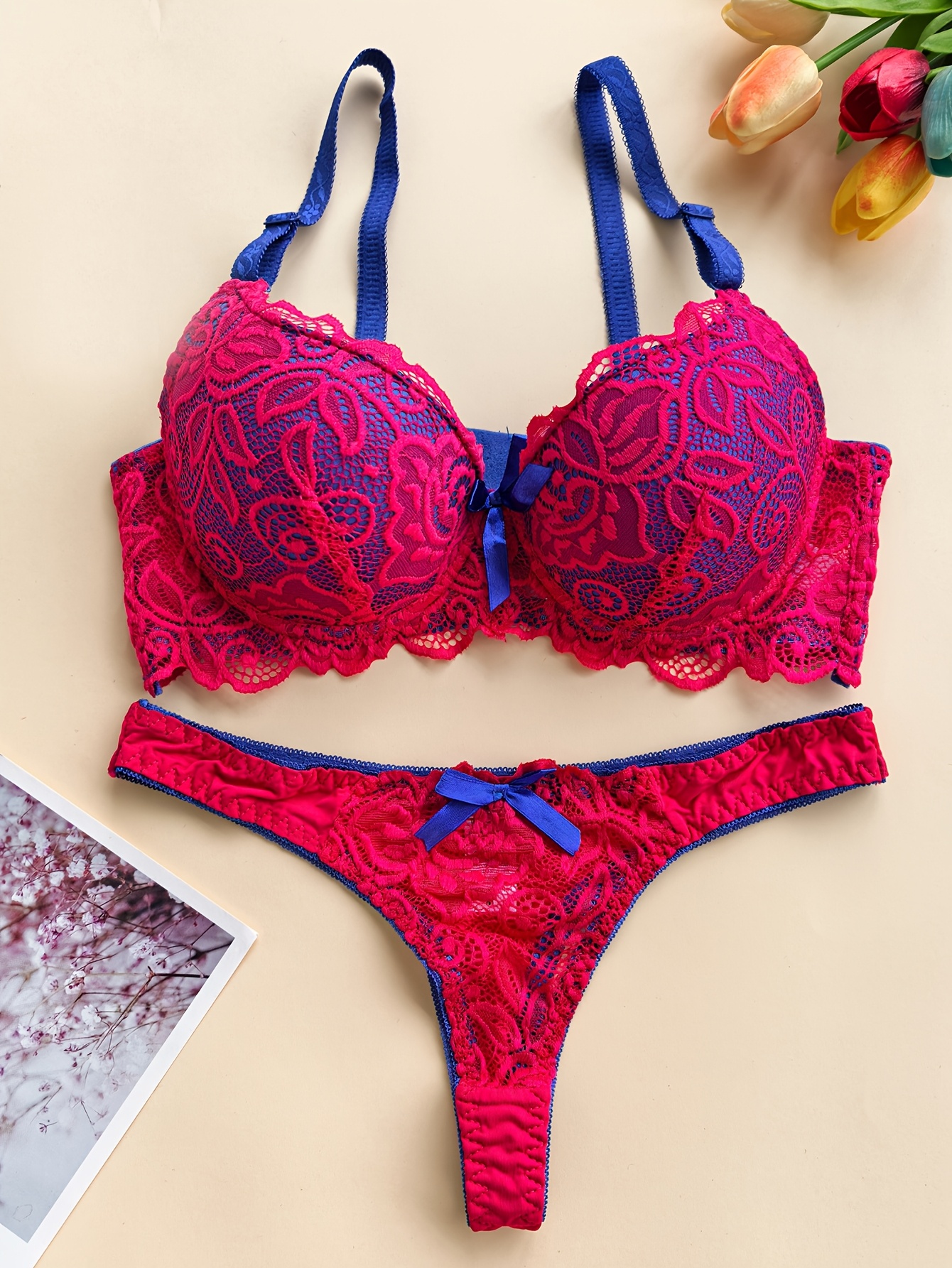 3pcs Set French-Style Women's Low-Rise Bikini Bra & Thong Underwear Set - Full Coverage Matching Color-Block Lingerie, Non-Detachable Pads, Elegant for married/Couple (Hand Wash Only) - FemaleSexy Line Special Collection - Image 7