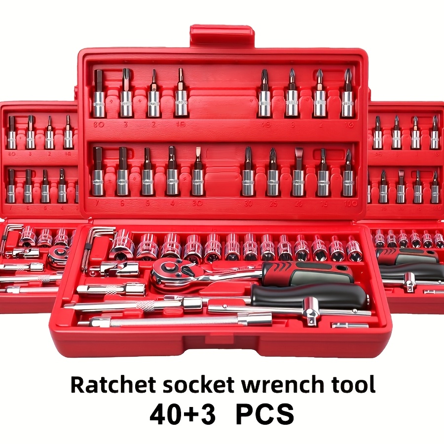 171/45/40+3pcs Professional Car Repair Tool Set, Ratchet Wrench Set, Torque Wrench, 1/2 *1/4" 3/8" Drive Deep And Standard Sockets, Car Repair And Home Machine Tool Set, Suitable for Car And Bicycle Repair Tools - Image 7