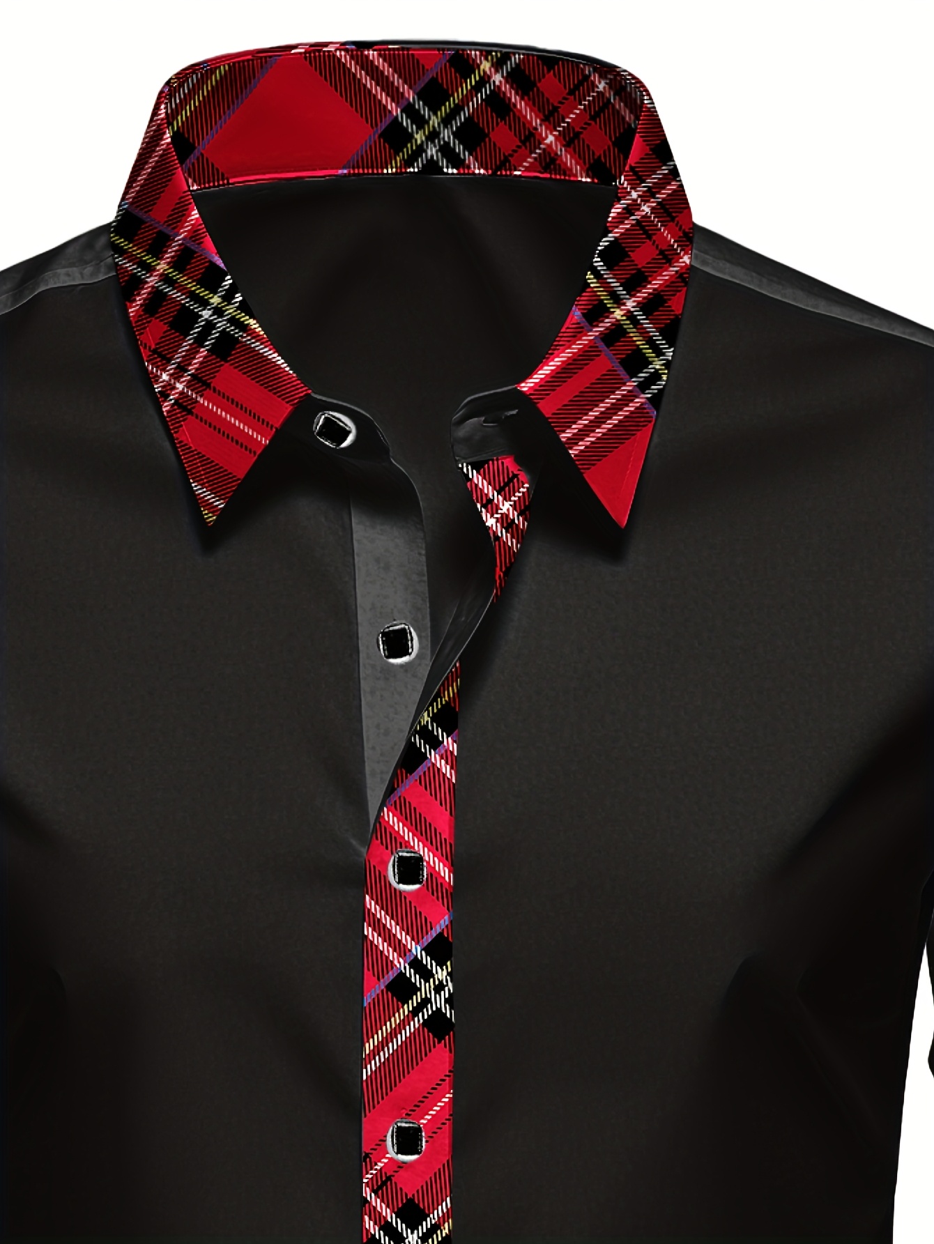 Men's Fashion Business Dress Shirt - Plaid Patchwork, Slim Cut, Polyester Material, All-Season Wearable, Machine Ted, 120g/m² Fabric Weight, Lightly Stretchy, Spread Collar Neckline for Home Gatherings and Socializing with Friends & Family - Image 4