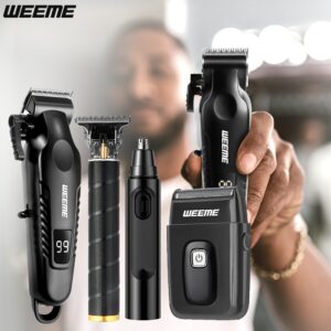 [Ideal Gift] WEEME 4pcs Men's Grooming Kit - Professional USB Rechargeable Hair Clipper Set With Nose Trimmer, Electric Shaver, Detail Trimmer, Ideal Father's Day Gift, Supports USB Charging, Includes 8Limit Combs, Perfect For Father Day Gift