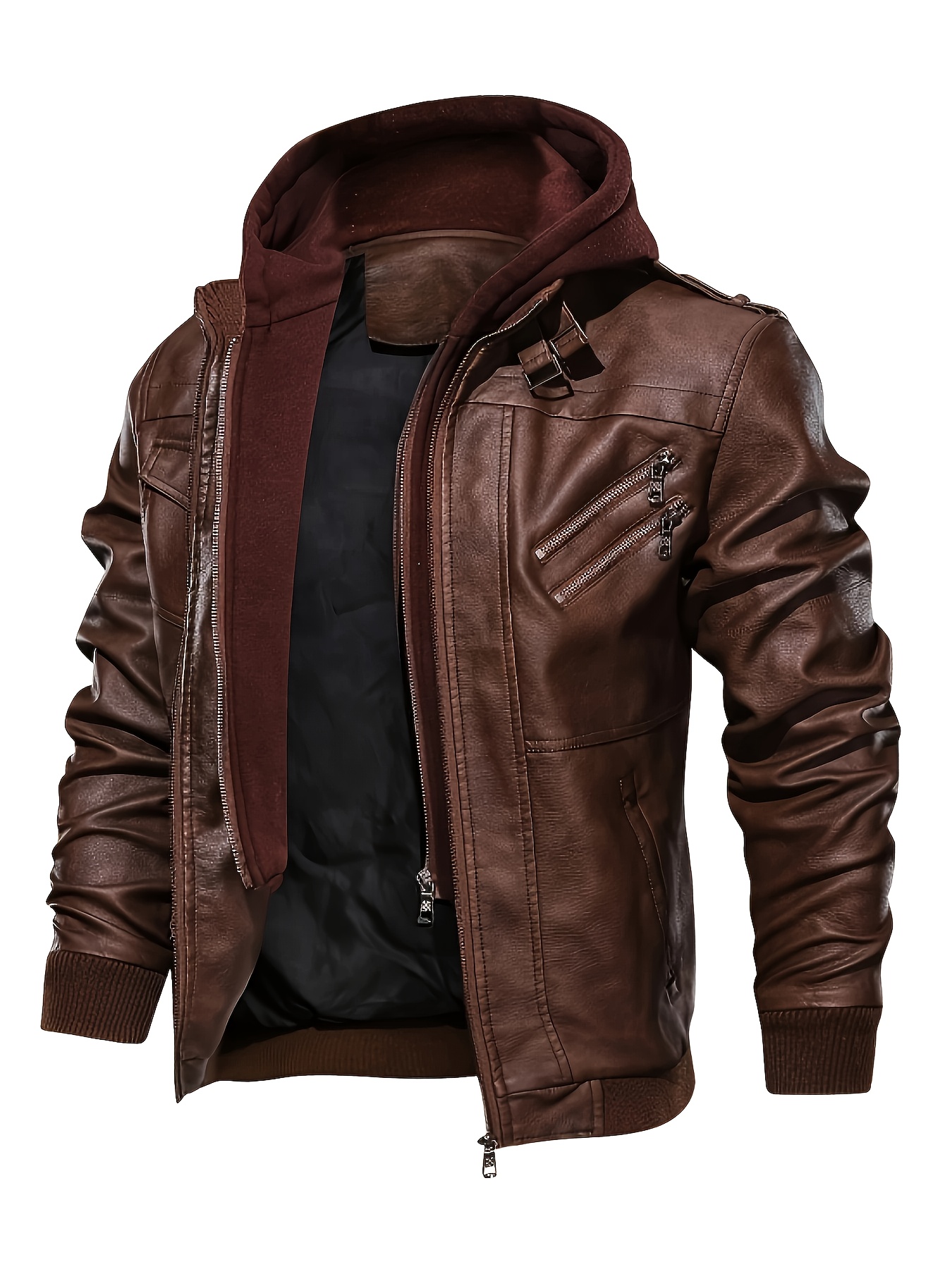 Men'S Vintage Style Motorcycle Jacket - High Quality And Windproof Tear Resistant with Detachable Hat, Zipper Closure & Machine Wash - Black Casual Outdoor Cycling Jacket for Men & Teens, Durable Zipper Design, Motorcycle Riding Gear, Biker Jacket for Men, Motorcycle Jacket, Motorcycle Gear for Men, Motorcycle Jacket Men, Adventure Biking, Retro Biker Gear - Image 3