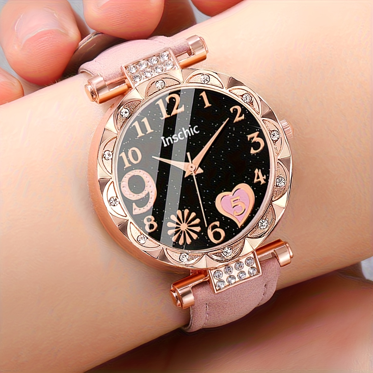 2pcs Women's Elegant Rhinestone Watch Set - PU Leather Strap Wristwatches with Quartz Movement, Shockproof Round Case & Analog, Casual & Dressy Watches Suitable for Ladies & - Image 2