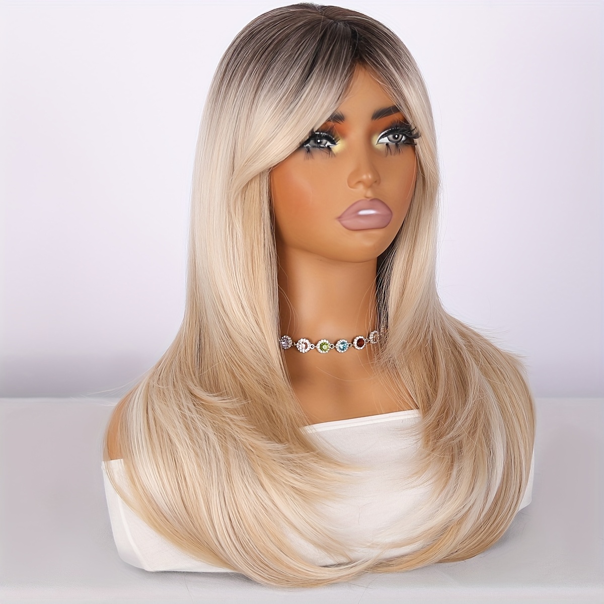 Women'S Light Blonde Layered Chemical Fiber Wig with Highlights - Straight Synthetic Hair for Daily Wear, Parties, Easter & Music Festivals | Rose Net Cap Attachment, Low Maintenance & Durable | Spring Summer Blonde Hairstyle for Special Occasions & - Image 4