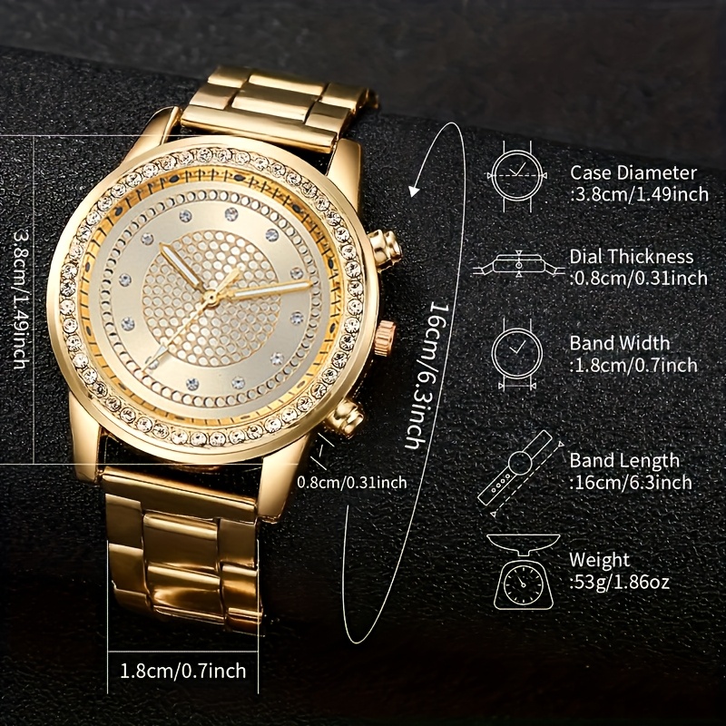 2pcs/set Women'S Watch and Bracelet Set | Gorgeous and Sparkly Quartz Watch with Rhinestones, Fashionable Jewelry Set, Non, Shock-resistant, Analog Display, Alloy Case and - Image 4