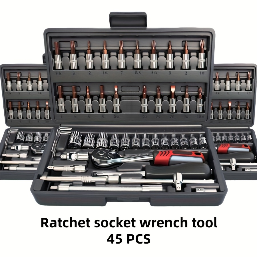 171/45/40+3pcs Professional Car Repair Tool Set, Ratchet Wrench Set, Torque Wrench, 1/2 *1/4" 3/8" Drive Deep And Standard Sockets, Car Repair And Home Machine Tool Set, Suitable for Car And Bicycle Repair Tools - Image 5