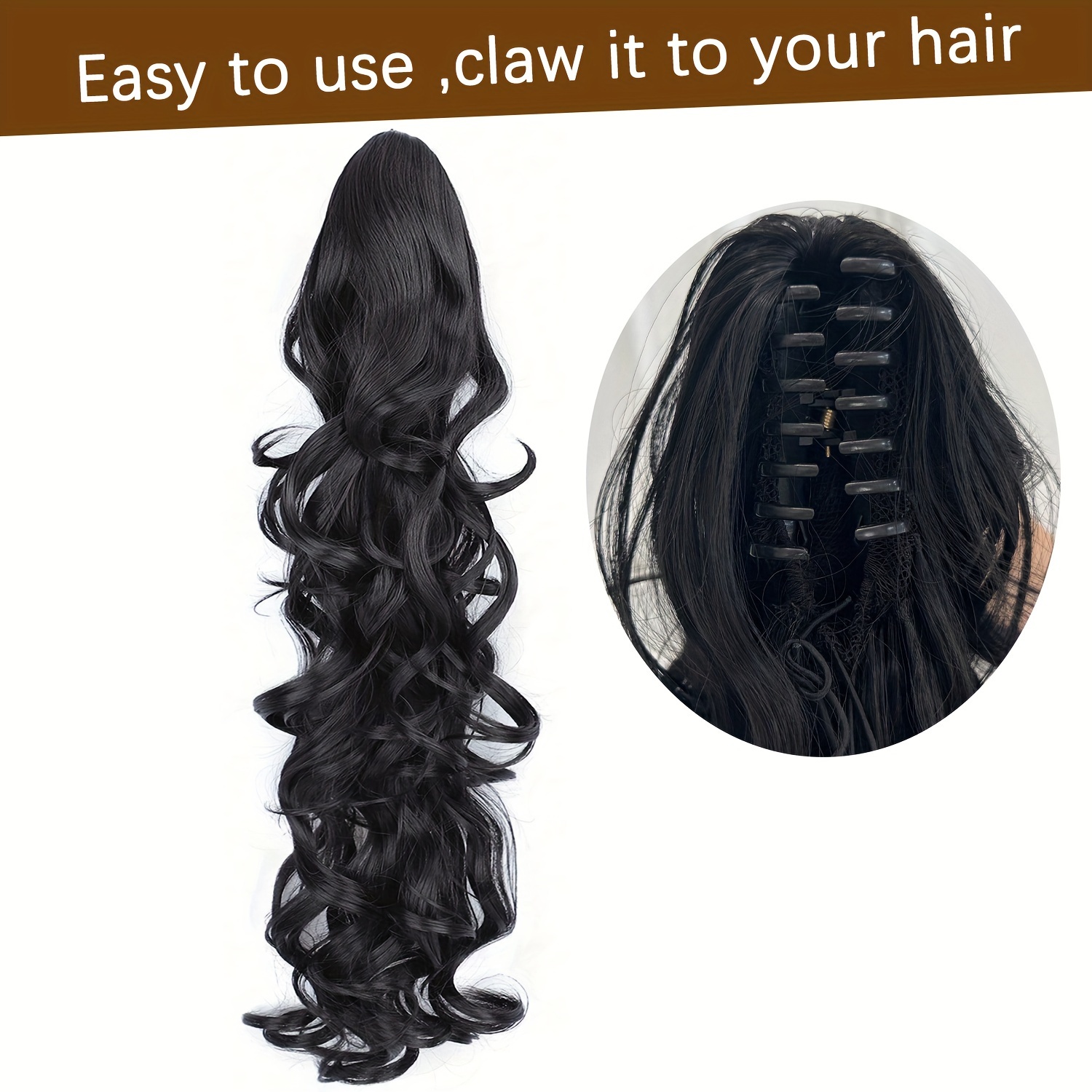 Women's Clip-In Ponytail Hair Extensions, Voluminous Wavy Curly Synthetic Hairpiece with Clip-On Attachment, Long Ponytail for Volume & Length, Soft Waves for Short Hair, Dark Brown/Black, for Parties, Weddings & Daily Use - Image 13