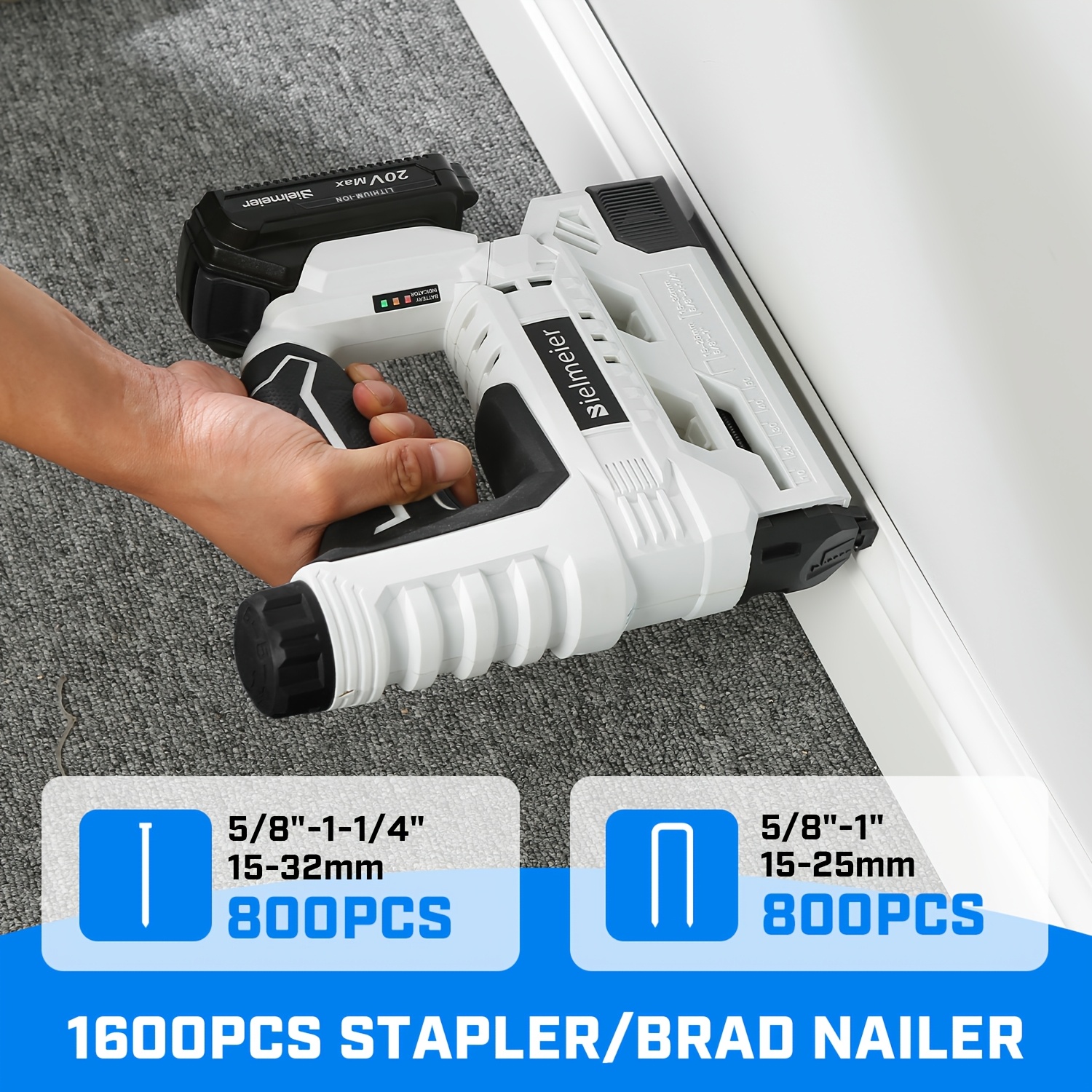 Bielmeier 20V/4V Cordless 2-in-1 Stapler/Nailer, Brad Nailer Without Compressor And Cord, Lightweight Design, with Safety Striker Guard, Battery&Charger, 1600/2000 Nails And Staples, for Carpentry And Upholstery & Perfect Gifts for DIYers - Image 6