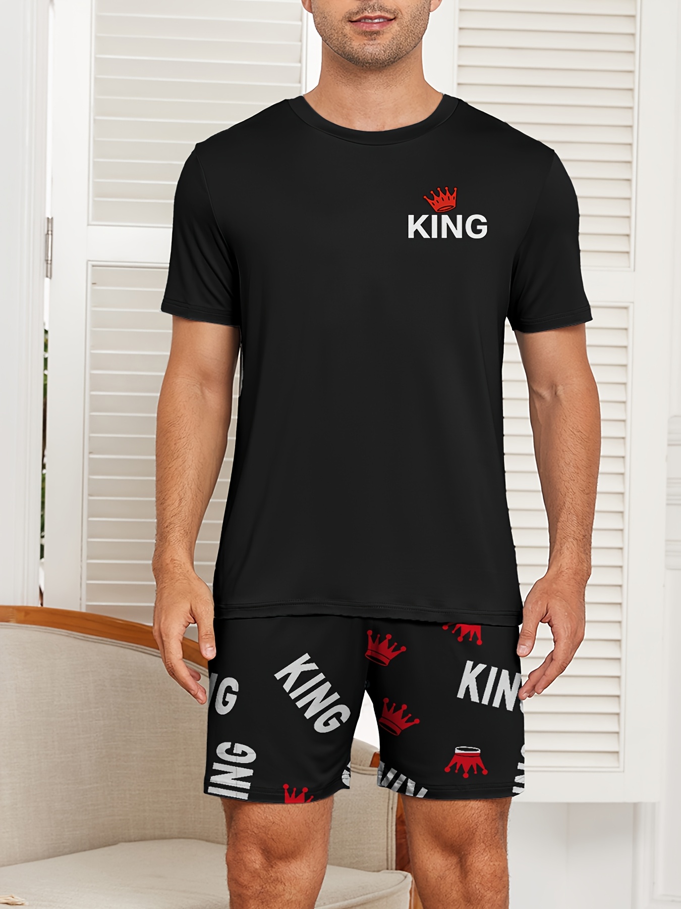 MEN/WOMEN Couple Style King & Queen Letter Print Men's Short Sleeve Shorts Loungewear Set or Women's Short Sleeve Shorts Loungewear Set, Men's Set or Women's Set, 1 Set - Image 11
