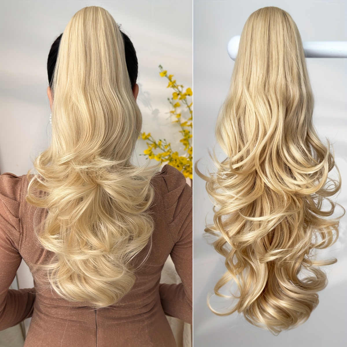 Women'S Heat-Resistant Synthetic Hair Extension Wig - 20" Long Curly Wave Ponytail with Claw-Shaped Base, Multi-Color Options (Black, Brown, Golden, Burgundy, Off White, Gray) For Christmas, Halloween, Parties & Daily Use - Easy To Style & Maintain - Image 9