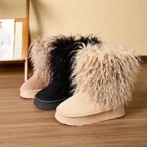 Women'S Mid-Calf Winter Boots - Slip-On Thickened Plush Fleece Lined, Non-Slip PVC Sole, Warm Round Toe Design for Outdoor & Casual Wear, Winter Boots, Cold Weather Footwear, Stylish Winter Footwear, Durable Winter Footwear