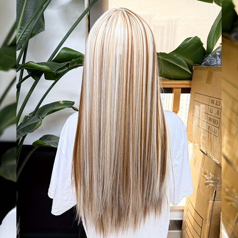 Christmas Wig Ombre Blonde Long Straight Wigs for Women Medium And Long Wigs Put On and Go Straight Wigs Fully Woven Straight Wigs Synthetic Fiber Wigs No Glue No Lace for Party Daily Use - Image 8