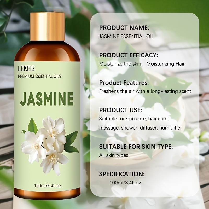 3.38oz/1.01oz/0.34oz Jasmine Essential Oil | 100% Plant Extract, Long-Lasting Moisturizing Hydration, Suitable for Dry Hair and Skin, Multi-Purpose for Massage, Skincare, Bathing, Diffusers, Humidifiers, All Skin Types - Image 2