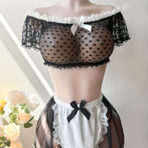 Plus Size Sexy Heart Mesh Splicing Maids Uniform