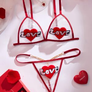 2pcs Valentine's Day Sheer Mesh 'LOVE' Lingerie Set - Unlined Bra & Low-Rise See-Through Thong, Seductive Women's Underwear