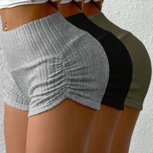 [Elegant Ruffled Hem Shorts] Women's Elegant Ruffled Hem Shorts - Stretchy Casual Summer Shorts with Elastic Waistband, Solid Color, Versatile for Casual Attire, Casual Attire, |elegant Ruffled Hem|stretchy Fabric, High Waisted Shorts