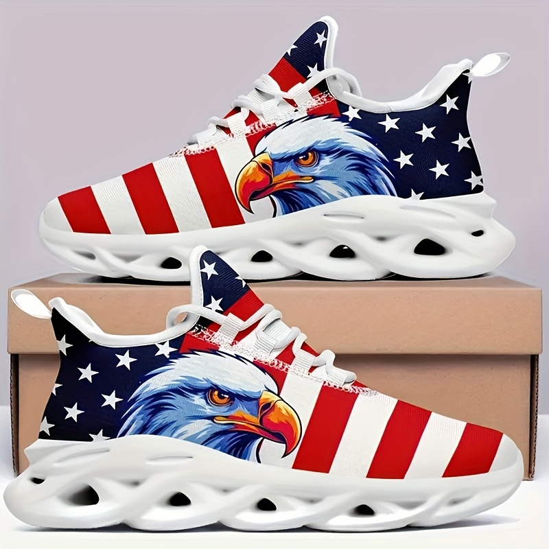 Patriotic Women'S Sneakers Featuring an Eagle Design on The American Flag, Lightweight with Laces, Cushioning, And Durable Soles, Breathable Low-Top Wedge Shoes, Perfect for Wearing on Independence Day in Larger Sizes. - Image 5