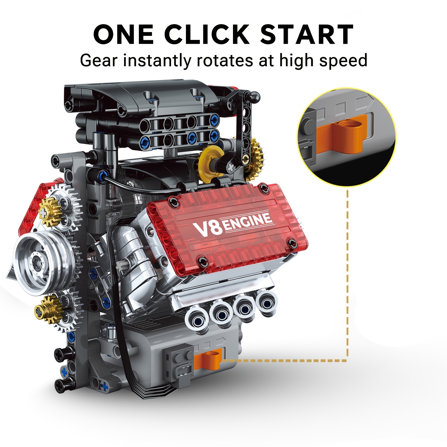 V8 Engine Building Block Model with Motor - - Internal Combustion Engine or Electric Motor, Compatible for s &, for home/Office Decor, Birthday/Christmas Gift, Educational (V8 Engine) - Image 2