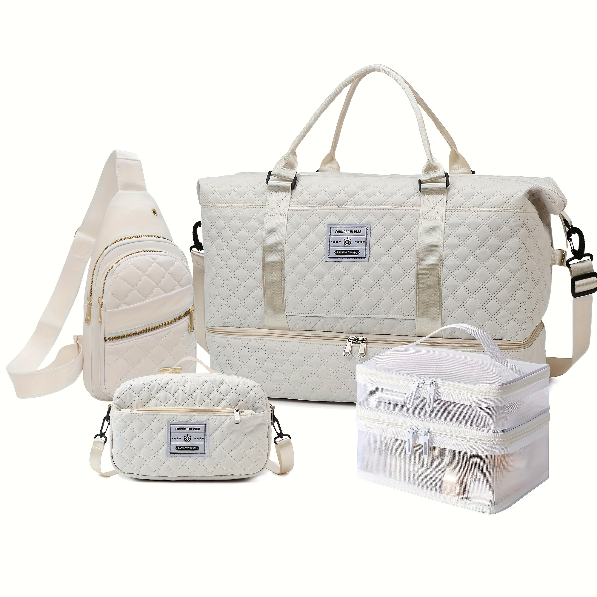 A Set of 4 Portable Fitness Bags, a New Stylish Unisex Three-Piece Set, a Large-Capacity Travel Bag Set, Outdoor Sports Tote Bags, Business Trip Luggage Storage Bags, an Independent Shoe Compartment, a Maternity Bag Set, And a Handheld Fitness Bag w