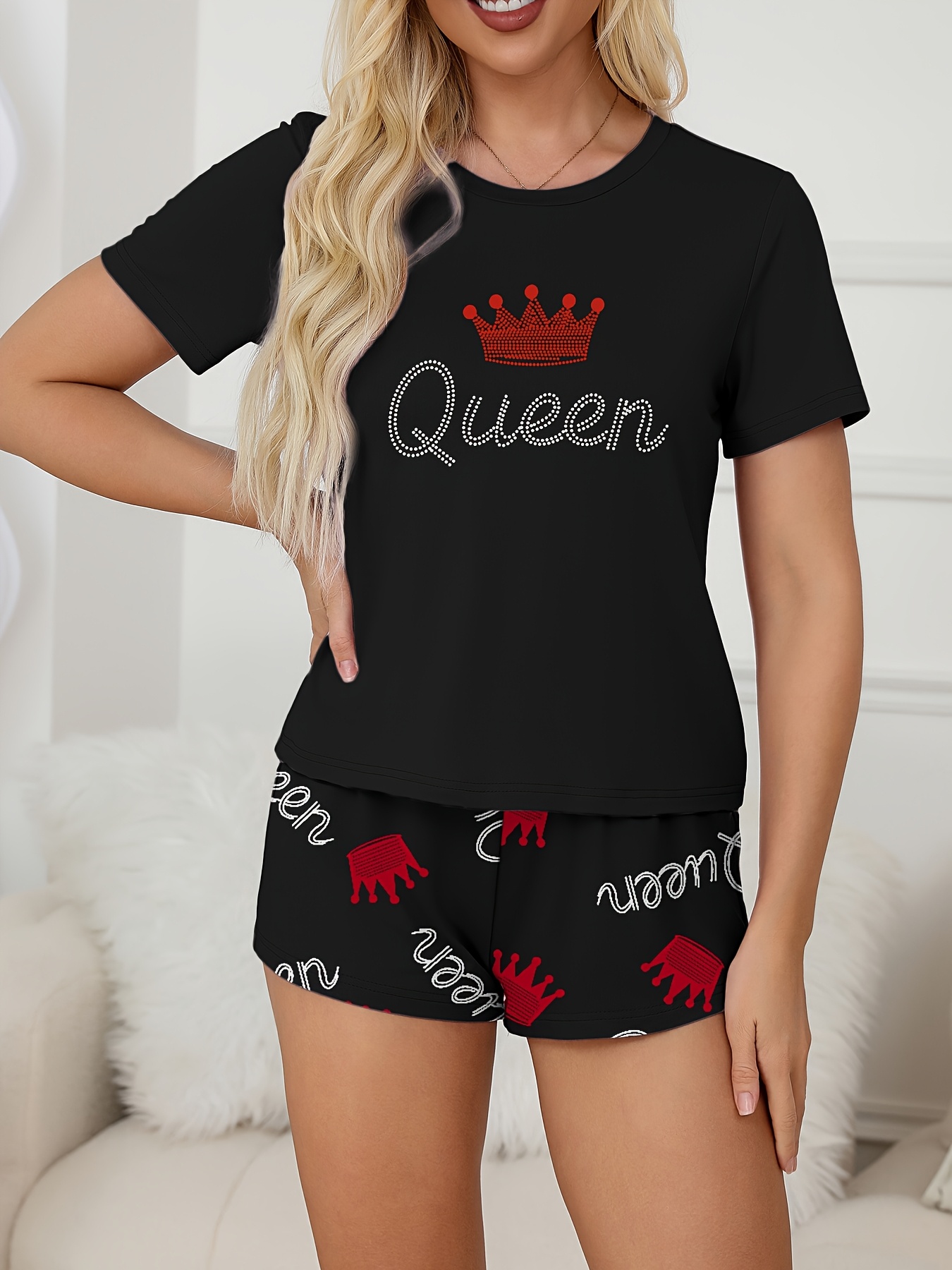 MEN/WOMEN Couple Style King & Queen Letter Print Men's Short Sleeve Shorts Loungewear Set or Women's Short Sleeve Shorts Loungewear Set, Men's Set or Women's Set, 1 Set - Image 4