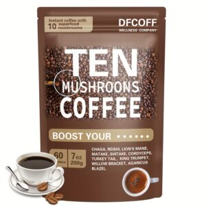 Mushroom Blend Coffee - 1 bag(contains 200g) | Lions Mane, Turkey Tail, Reishi, Chaga, Shiitake, Maitake, Cordyceps, Complex | Perfect Gift Idea | Non-Dairy Alternative to Coffee, Perfect for Tea & Beverages | Instant Coffee | Local shipping
