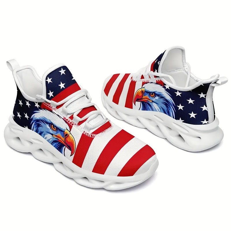 Patriotic Women'S Sneakers Featuring an Eagle Design on The American Flag, Lightweight with Laces, Cushioning, And Durable Soles, Breathable Low-Top Wedge Shoes, Perfect for Wearing on Independence Day in Larger Sizes. - Image 7