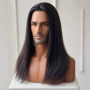 Black Middle Part Straight Wig 26 Inch High Quality Synthetic Wig for Men HeatResistant Fashionable Wig Transform Your Look Versatile Hairpiece Suitable for DailyUse And Special Occasions