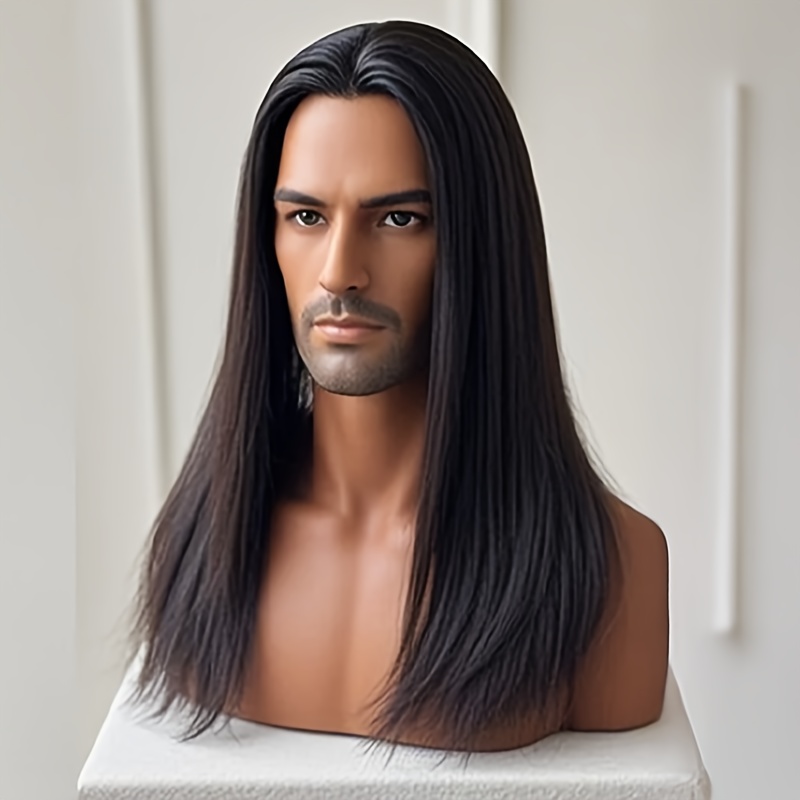 Black Middle Part Straight Wig 26 Inch High Quality Synthetic Wig for Men HeatResistant Fashionable Wig Transform Your Look Versatile Hairpiece Suitable for DailyUse And Special Occasions