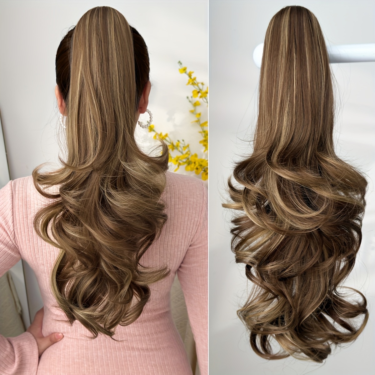 Women'S Heat-Resistant Synthetic Hair Extension Wig - 20" Long Curly Wave Ponytail with Claw-Shaped Base, Multi-Color Options (Black, Brown, Golden, Burgundy, Off White, Gray) For Christmas, Halloween, Parties & Daily Use - Easy To Style & Maintain - Image 6