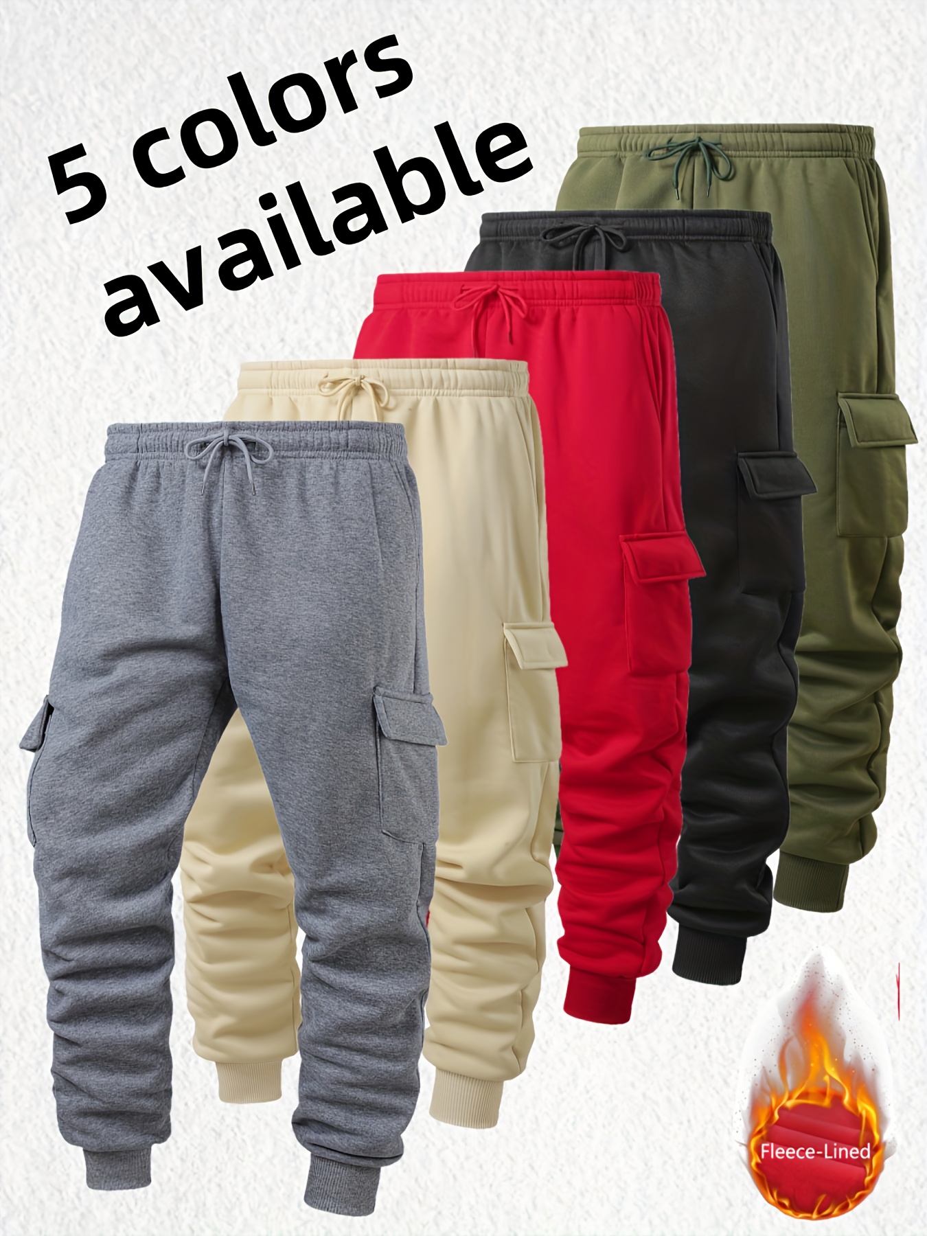 1pc Men's Heavy-Duty Winter Cargo Pants - Thermal Pants with Multi-Pocket Design, Olive Green/Black/Red/Beige/ Grey, High-Stretch Fabric for Outdoor, & Casual Wear (Machine Washable) - Ideal Gift for Men - Image 7